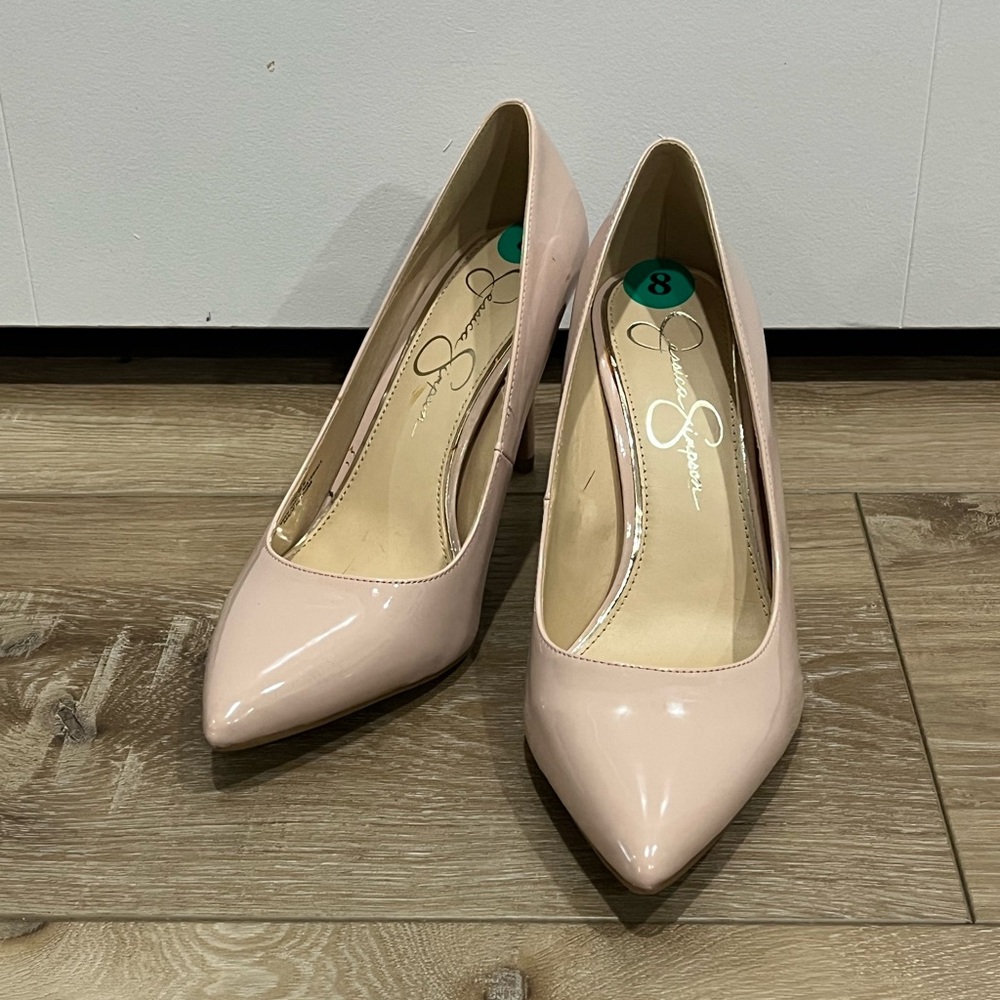 Jessica Simpson Nude Patent Pointed-Toe Pumps